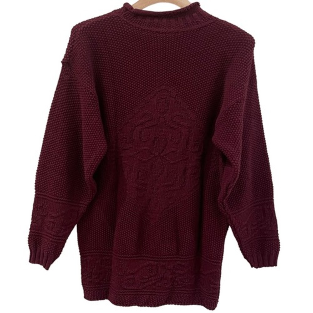 Vintage Hunt Club Maroon Knit Mock Neck‎ Oversized Pullover Fisherman Sweater PS - Picture 5 of 8